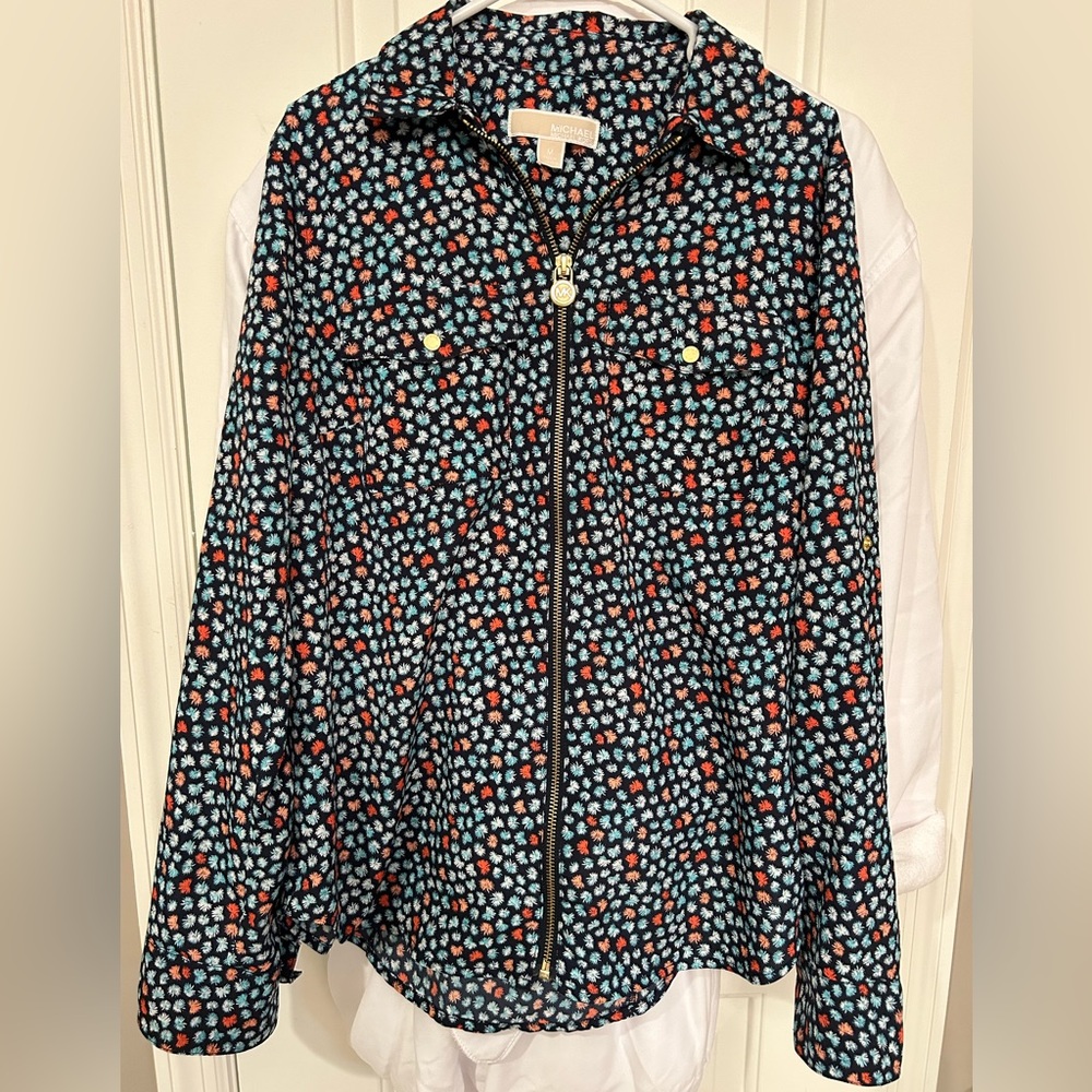 Michael Kors zip up blouse jacket multi color sz M